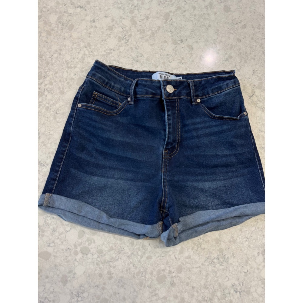 Refuge Denim Miami Dark Wash Cuffed High Waisted Shorts Size 7 #20-498 DARK
